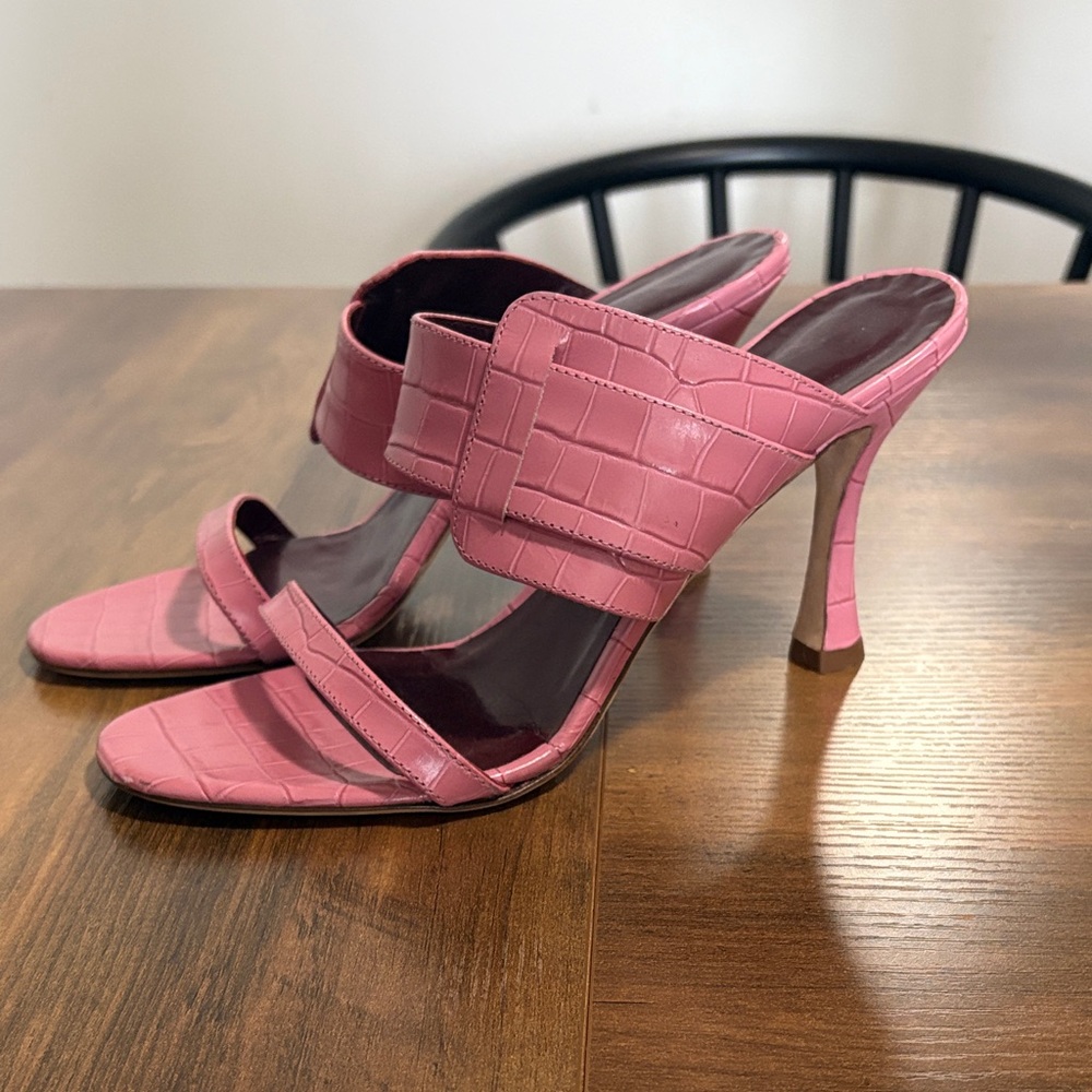STAUD Pink Croc-Embossed Women's Heels